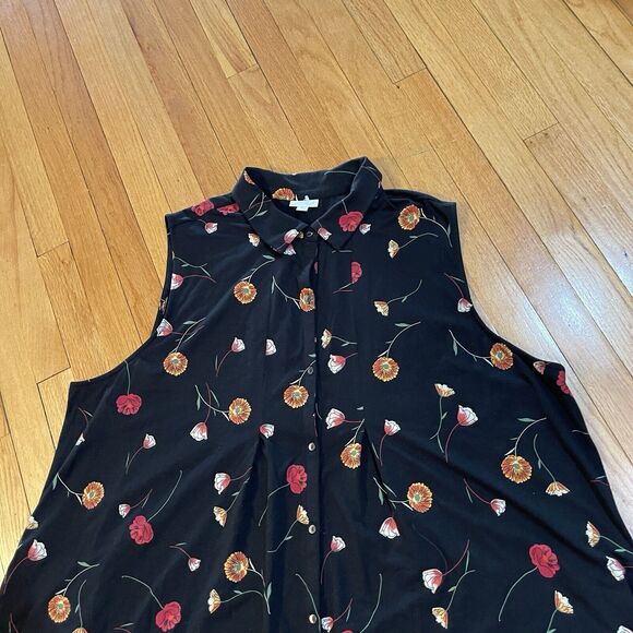 J. Jill Women Jersey Sleeveless Shirt Dress Plus Size 4X Black Floral NEW NO TAG - Picture 3 of 14